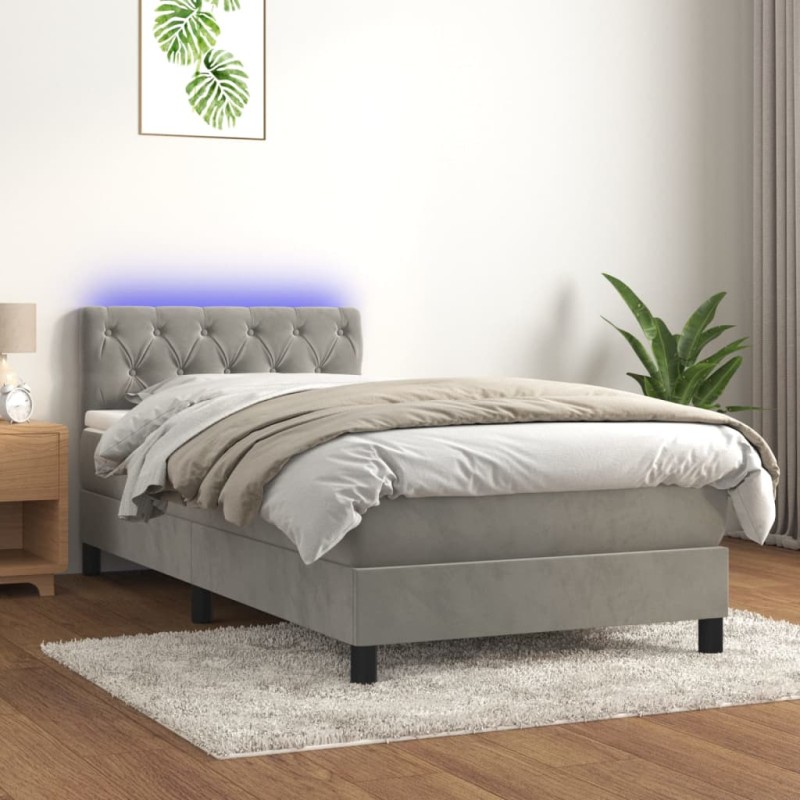 vidaXL Letto a Molle Materasso e LED Grigio Chiaro 80x200 cm Velluto
