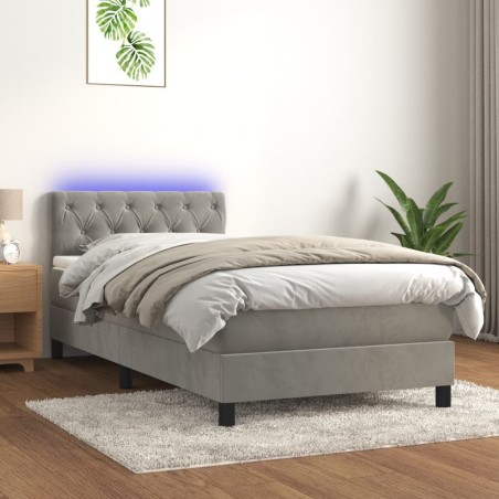 vidaXL Letto a Molle Materasso e LED Grigio Chiaro 80x200 cm Velluto