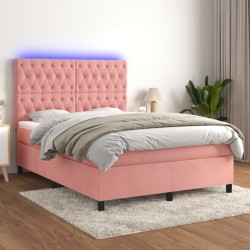 vidaXL Letto a Molle con Materasso e LED Rosa 140x200 cm in Velluto