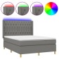 vidaXL Letto a Molle Materasso e LED Grigio Scuro 140x190cm in Tessuto vidaXL Letto a Molle Materasso e LED Grigio Scuro 140x190cm in Tessuto