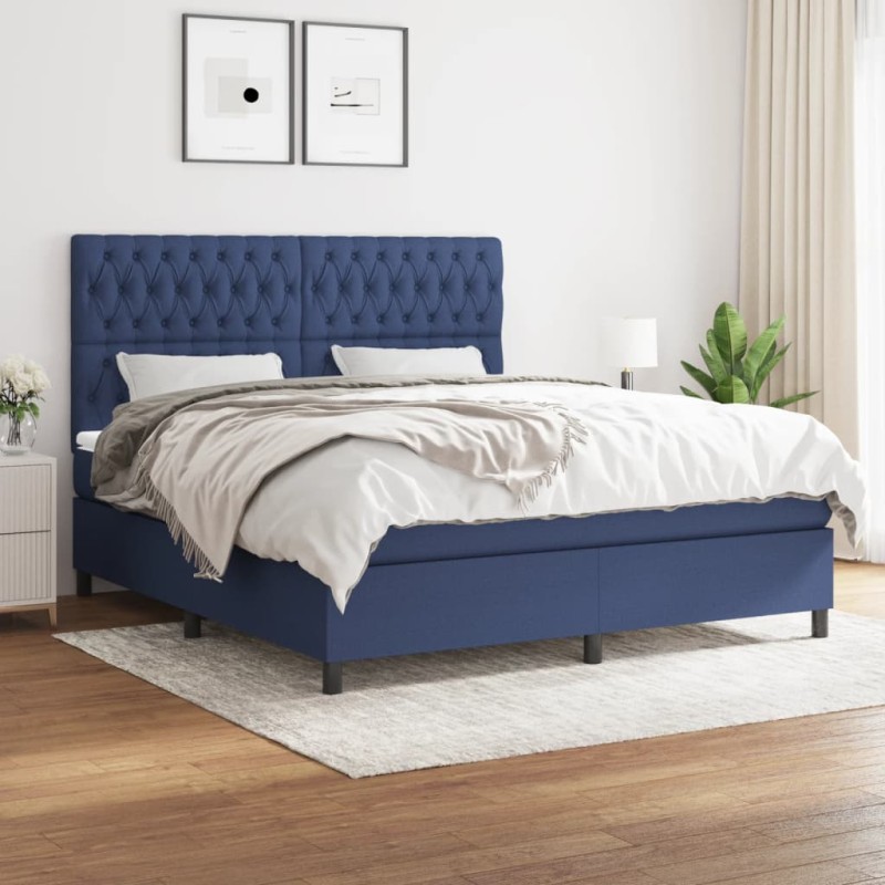 vidaXL Giroletto a Molle con Materasso Blu 180x200 cm in Tessuto