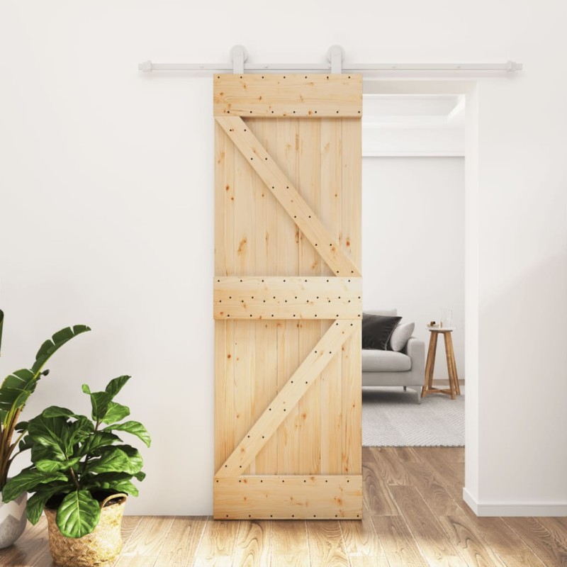 vidaXL Porta Scorrevole con Set Hardware 70x210 cm Legno Massello Pino vidaXL Porta Scorrevole con Set Hardware 70x210 cm Legno Massello Pino