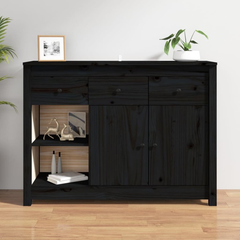 Credenza Nera 100x35x74 cm in Legno Massello di Pino Credenza Nera 100x35x74 cm in Legno Massello di Pino