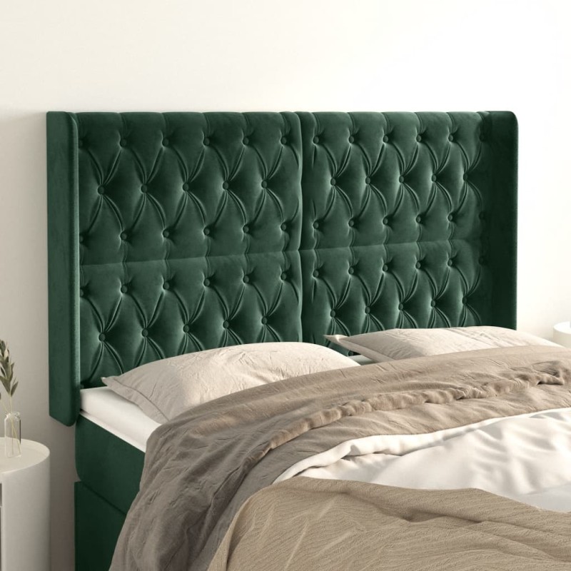 vidaXL Testiera ad Orecchio Verde Scuro 147x23x118/128cm in Velluto vidaXL Testiera ad Orecchio Verde Scuro 147x23x118/128cm in Velluto