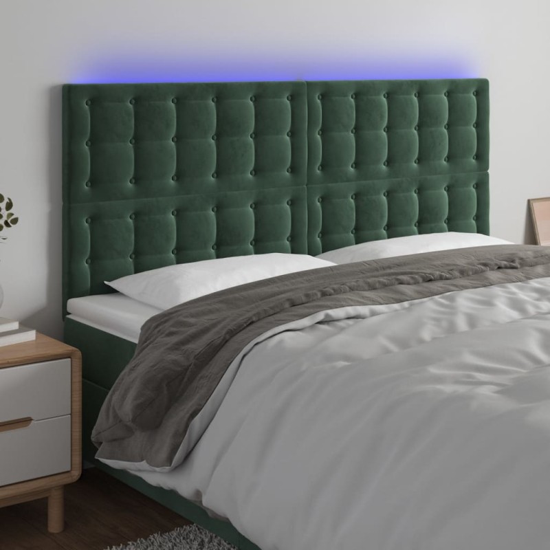vidaXL Testiera a LED Verde Scuro 180x5x118/128cm in Velluto vidaXL Testiera a LED Verde Scuro 180x5x118/128cm in Velluto