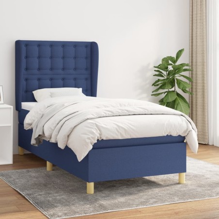 vidaXL Giroletto a Molle con Materasso Blu 90x190 cm in Tessuto