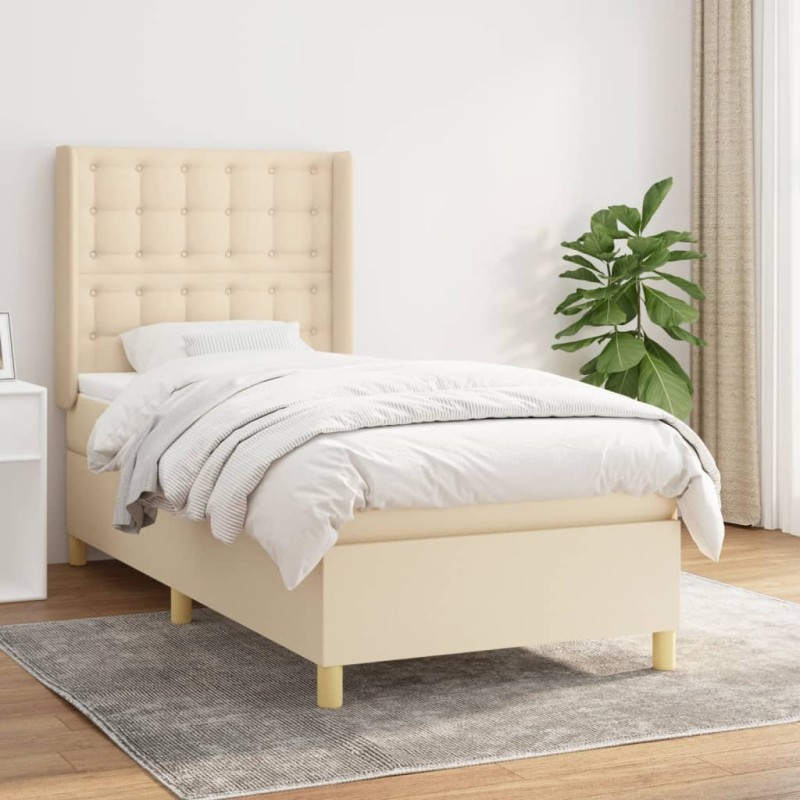 vidaXL Giroletto a Molle con Materasso Crema 90x200 cm inTessuto