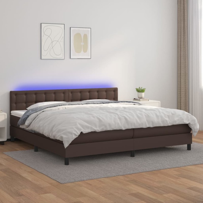 vidaXL Giroletto Molle con Materasso e LED Marrone 200x200 cm vidaXL Giroletto Molle con Materasso e LED Marrone 200x200 cm