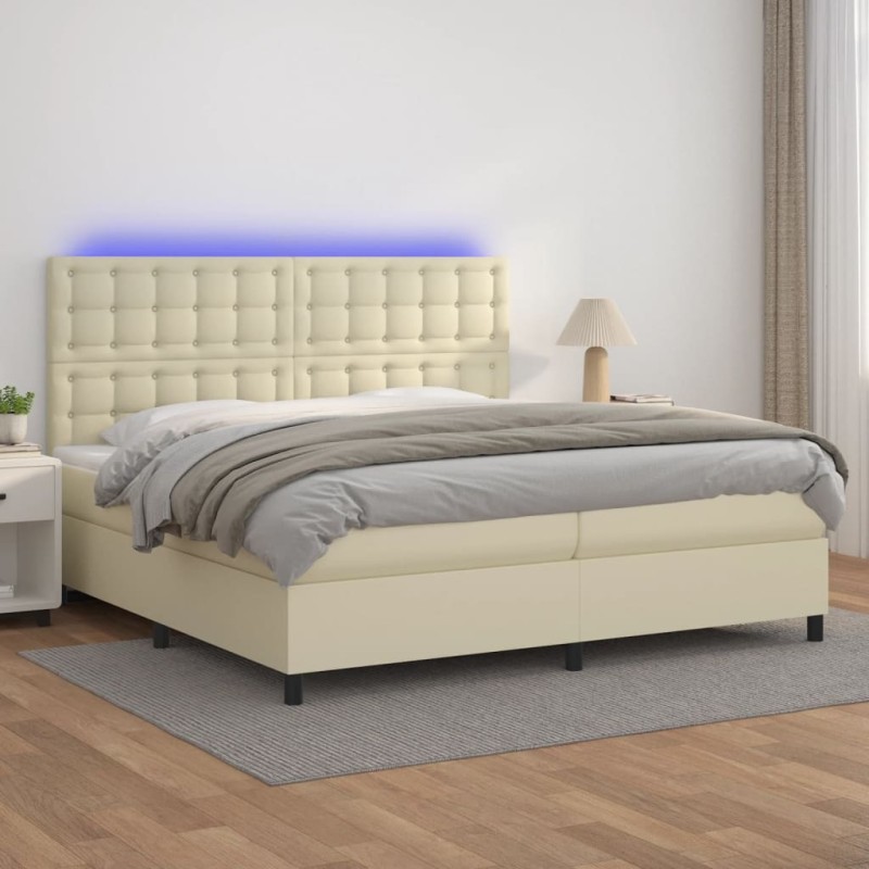 vidaXL Giroletto a Molle con Materasso e LED Crema 200x200 cm vidaXL Giroletto a Molle con Materasso e LED Crema 200x200 cm