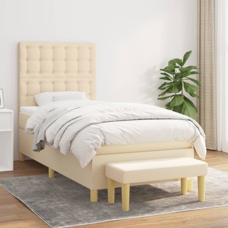 vidaXL Giroletto a Molle con Materasso Crema 90x200 cm inTessuto