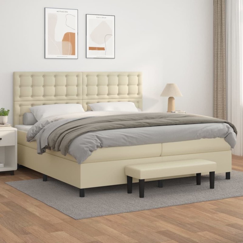 vidaXL Giroletto a Molle con Materasso Crema 200x200 cm in Similpelle