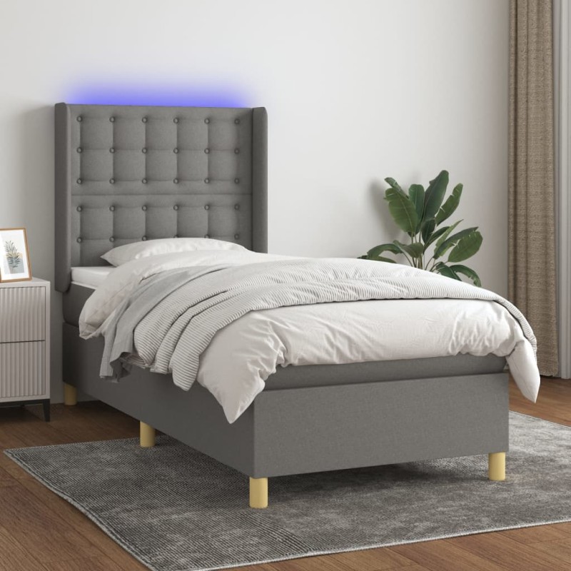 vidaXL Letto a Molle Materasso e LED Grigio Scuro 80x200 cm in Tessuto vidaXL Letto a Molle Materasso e LED Grigio Scuro 80x200 cm in Tessuto