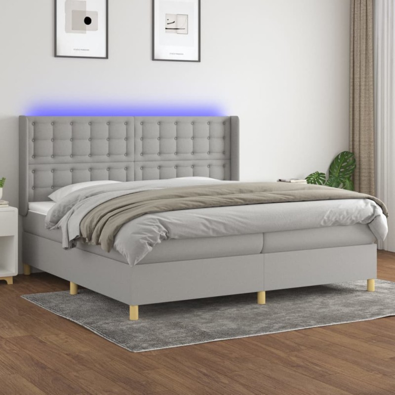 vidaXL Letto a Molle Materasso e LED Grigio Chiaro 200x200 cm Tessuto vidaXL Letto a Molle Materasso e LED Grigio Chiaro 200x200 cm Tessuto