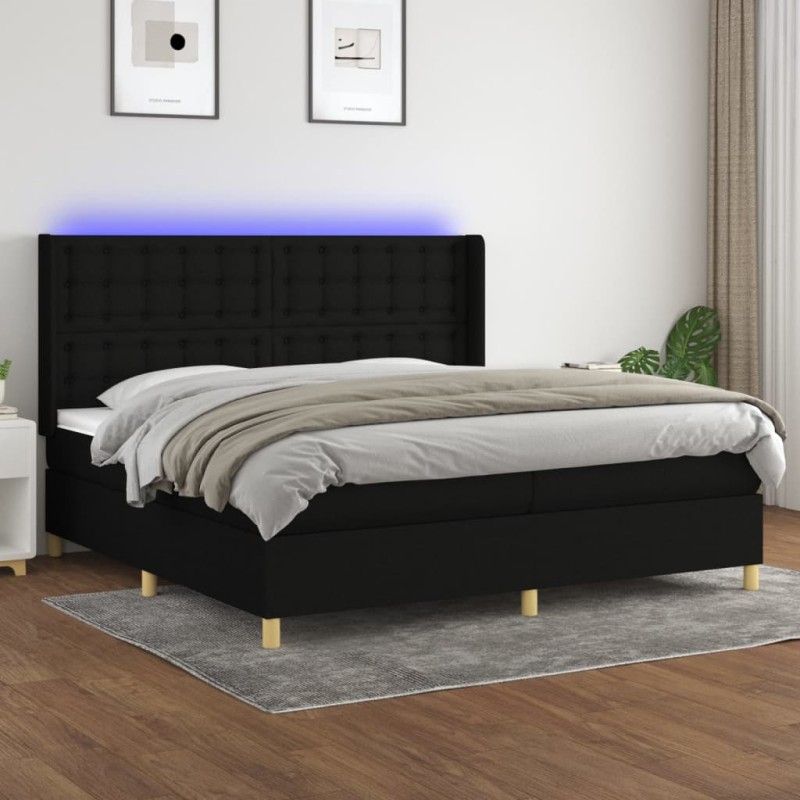 vidaXL Letto a Molle Materasso e LED Nero 200x200cm in Tessuto vidaXL Letto a Molle Materasso e LED Nero 200x200cm in Tessuto