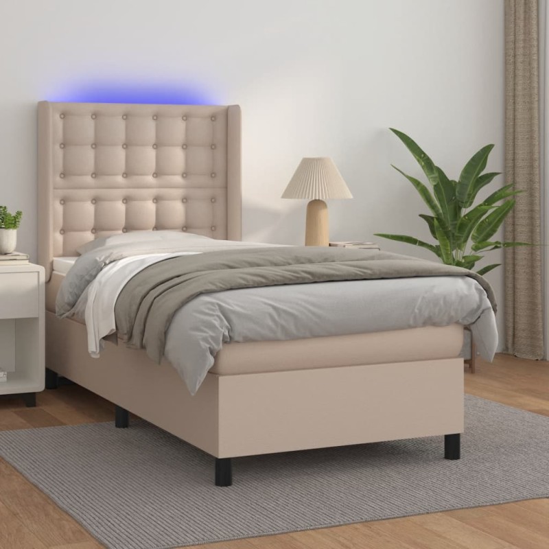 vidaXL Giroletto Molle Materasso e LED Cappuccino 100x200cm Similpelle vidaXL Giroletto Molle Materasso e LED Cappuccino 100x200cm Similpelle