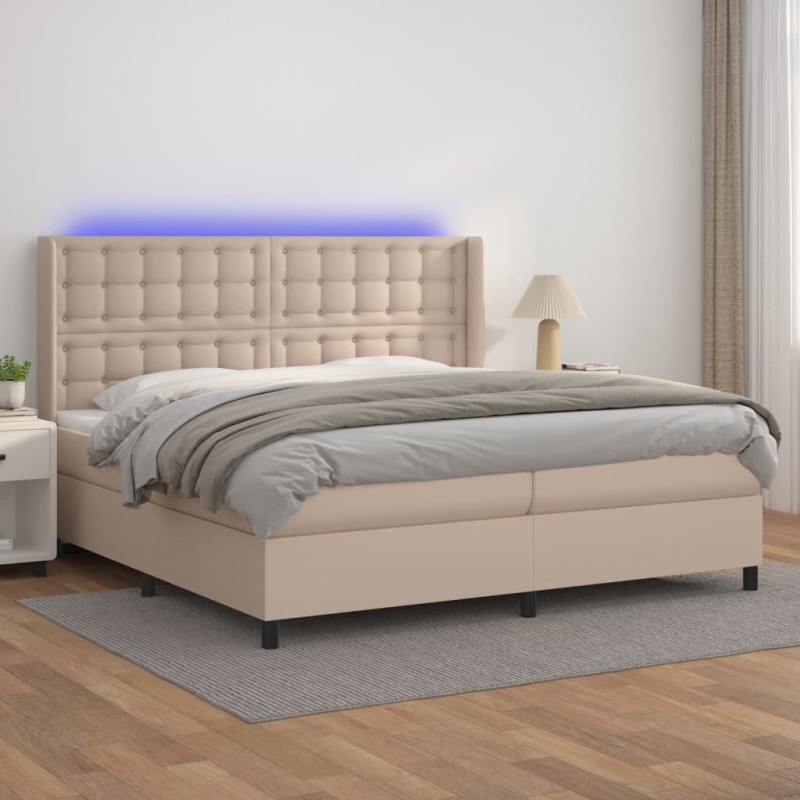 vidaXL Giroletto Molle Materasso e LED Cappuccino 200x200cm Similpelle vidaXL Giroletto Molle Materasso e LED Cappuccino 200x200cm Similpelle