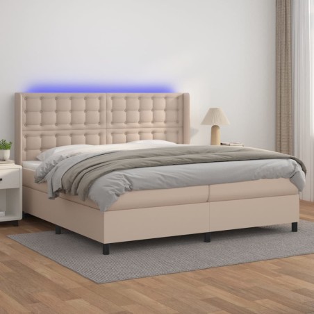 vidaXL Giroletto Molle Materasso e LED Cappuccino 200x200cm Similpelle
