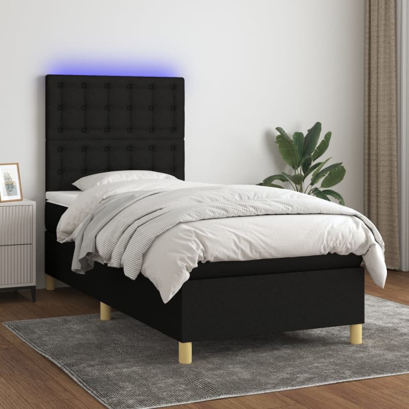 vidaXL Letto a Molle con Materasso e LED Nero 80x200 cm in Tessuto vidaXL Letto a Molle con Materasso e LED Nero 80x200 cm in Tessuto