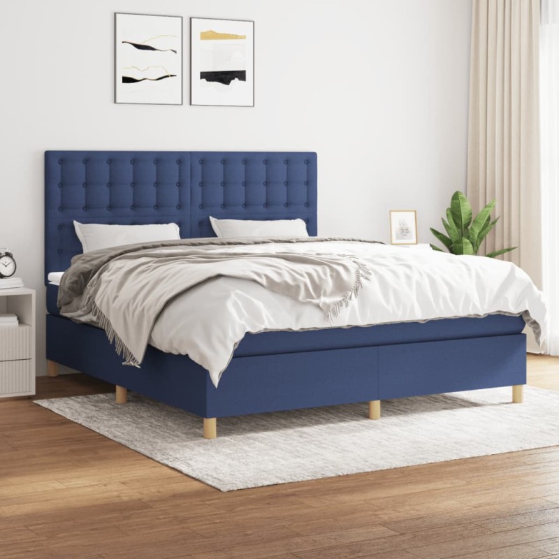 vidaXL Giroletto a Molle con Materasso Blu 160x200 cm in Tessuto
