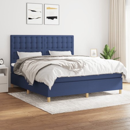 vidaXL Giroletto a Molle con Materasso Blu 160x200 cm in Tessuto