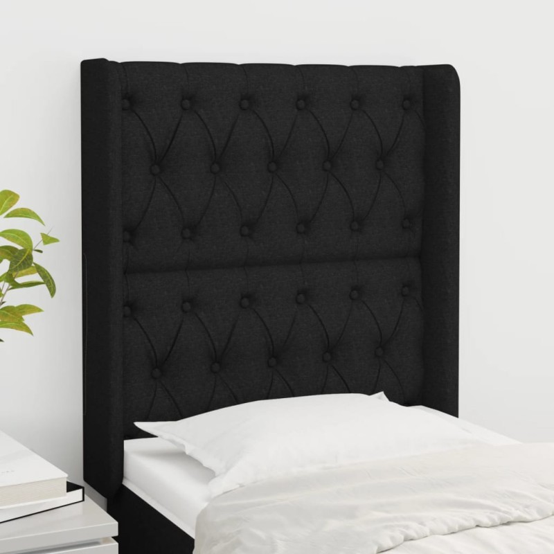 Testiera ad Orecchio Nera 83x16x118/128 cm in Tessuto Testiera ad Orecchio Nera 83x16x118/128 cm in Tessuto