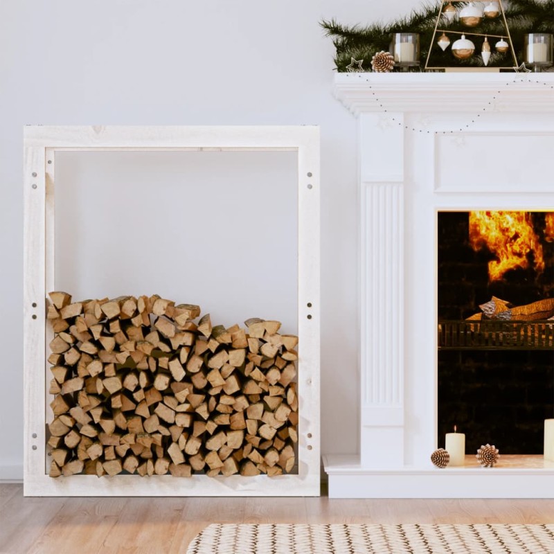 Portalegna Bianco 80x25x100 cm in Legno Massello di Pino Portalegna Bianco 80x25x100 cm in Legno Massello di Pino