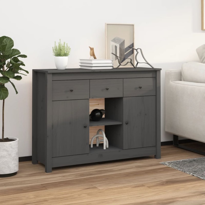 Credenza Grigia 100x35x74,5 cm in Legno Massello di Pino Credenza Grigia 100x35x74,5 cm in Legno Massello di Pino
