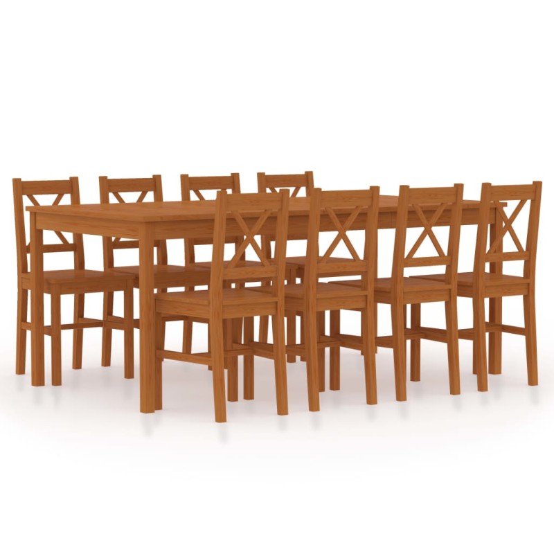 vidaXL Set da Pranzo 9 pz in Legno di Pino Marrone Miele