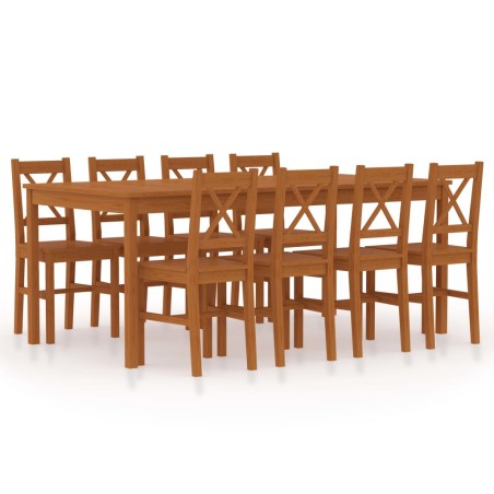 vidaXL Set da Pranzo 9 pz in Legno di Pino Marrone Miele
