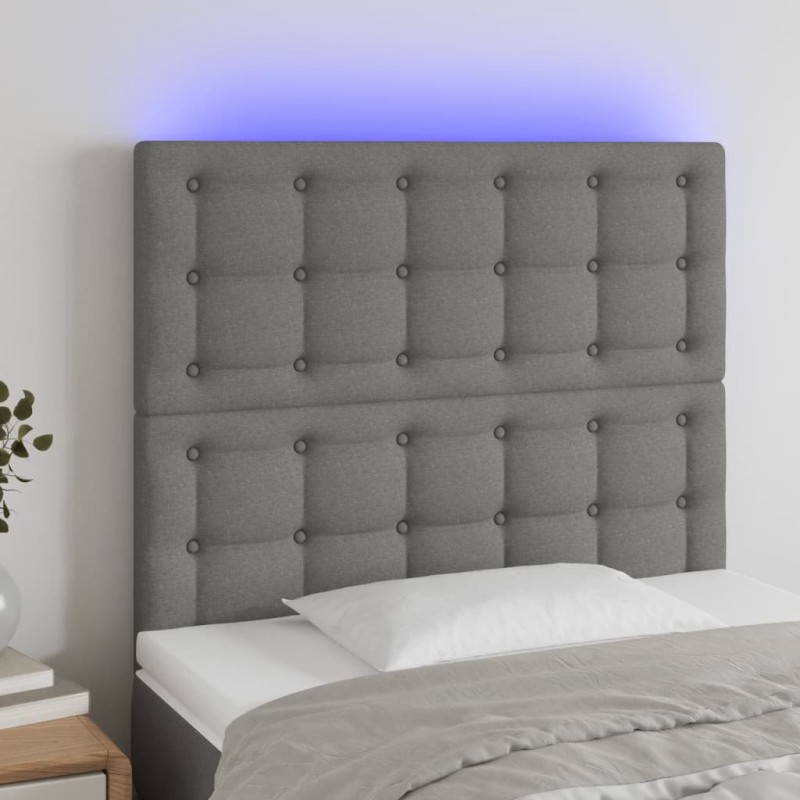 vidaXL Testiera a LED GrigioScuro 100x5x118/128cm inTessuto vidaXL Testiera a LED GrigioScuro 100x5x118/128cm inTessuto