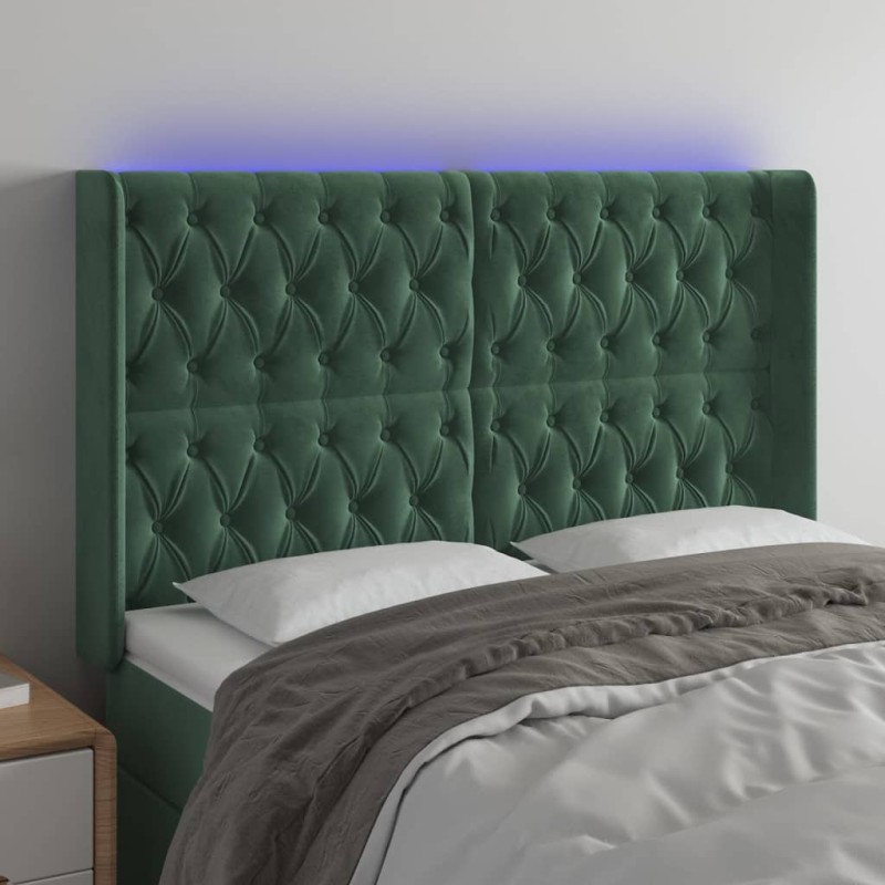 vidaXL Testiera a LED Verde Scuro 147x16x118/128 cm in Velluto vidaXL Testiera a LED Verde Scuro 147x16x118/128 cm in Velluto