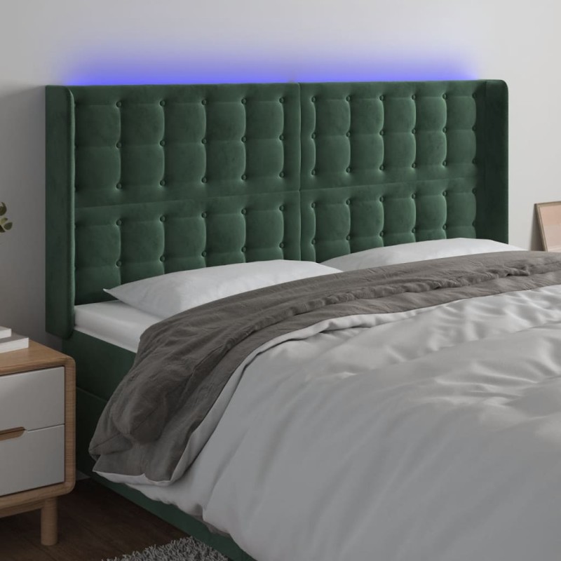 vidaXL Testiera a LED Verde Scuro 183x16x118/128 cm in Velluto vidaXL Testiera a LED Verde Scuro 183x16x118/128 cm in Velluto