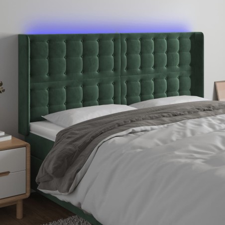 vidaXL Testiera a LED Verde Scuro 203x16x118/128 cm in Velluto