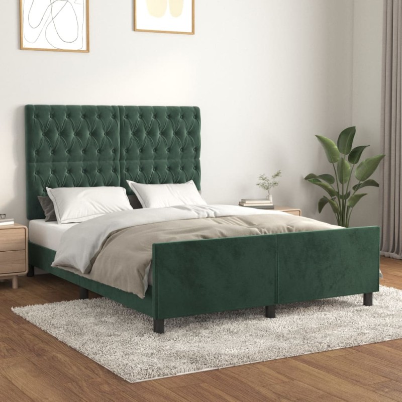 vidaXL Giroletto senza Materasso Verde Scuro 140x200 cm in Velluto vidaXL Giroletto senza Materasso Verde Scuro 140x200 cm in Velluto