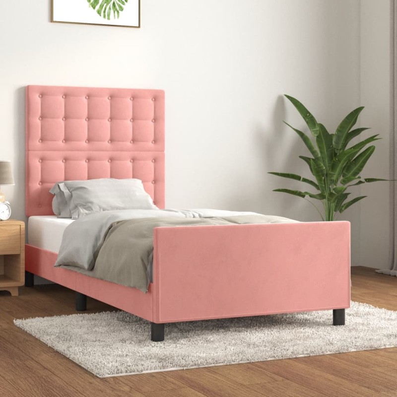 vidaXL Giroletto con Testiera Rosa 90x190 cm in Velluto vidaXL Giroletto con Testiera Rosa 90x190 cm in Velluto