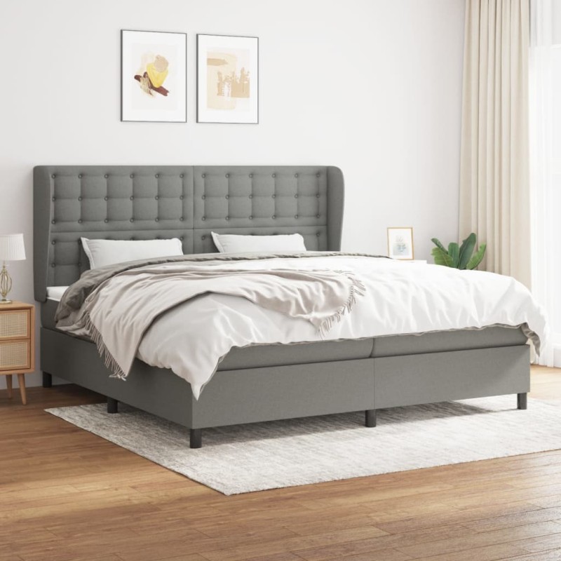 vidaXL Giroletto a Molle con Materasso Grigio Scuro 200x200 cm Tessuto