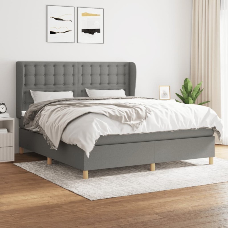 vidaXL Giroletto a Molle con Materasso Grigio Scuro 160x200 cm Tessuto