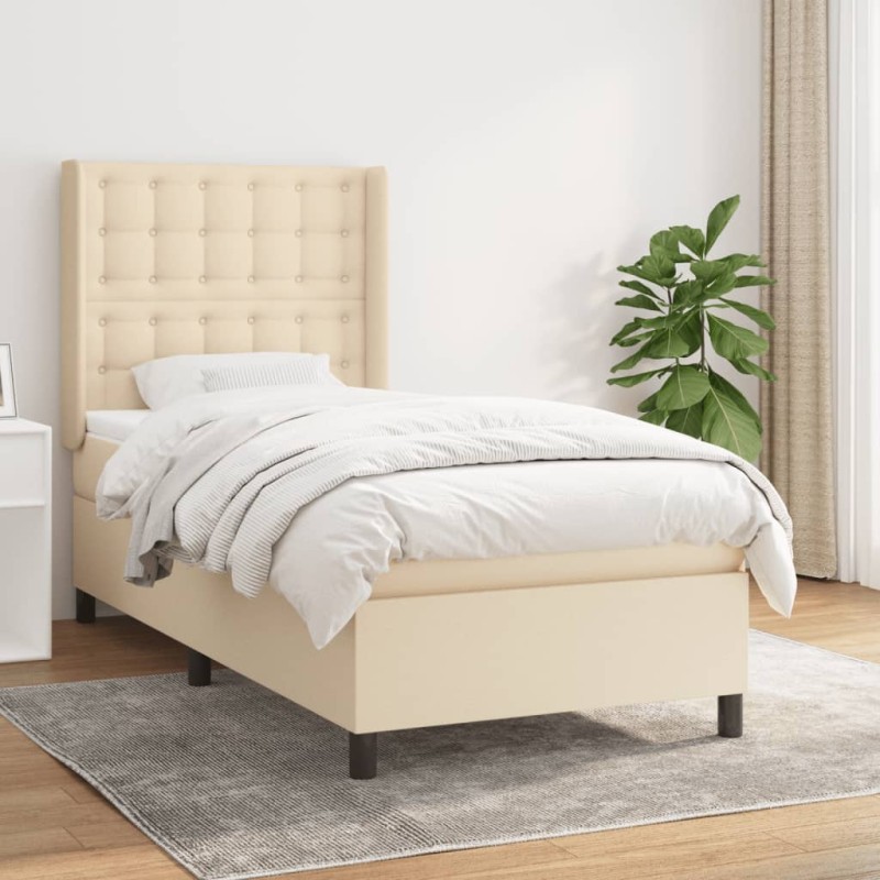 vidaXL Giroletto a Molle con Materasso Crema 90x200 cm inTessuto