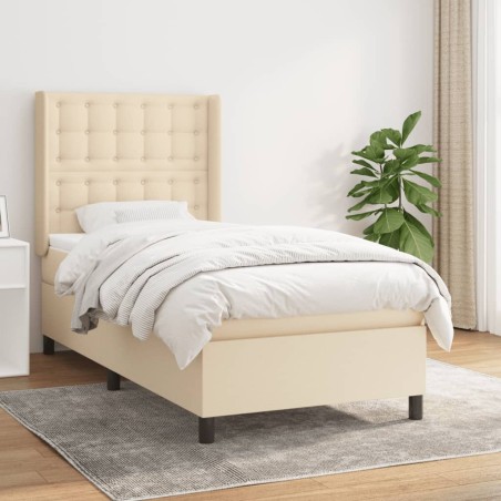 vidaXL Giroletto a Molle con Materasso Crema 90x200 cm inTessuto