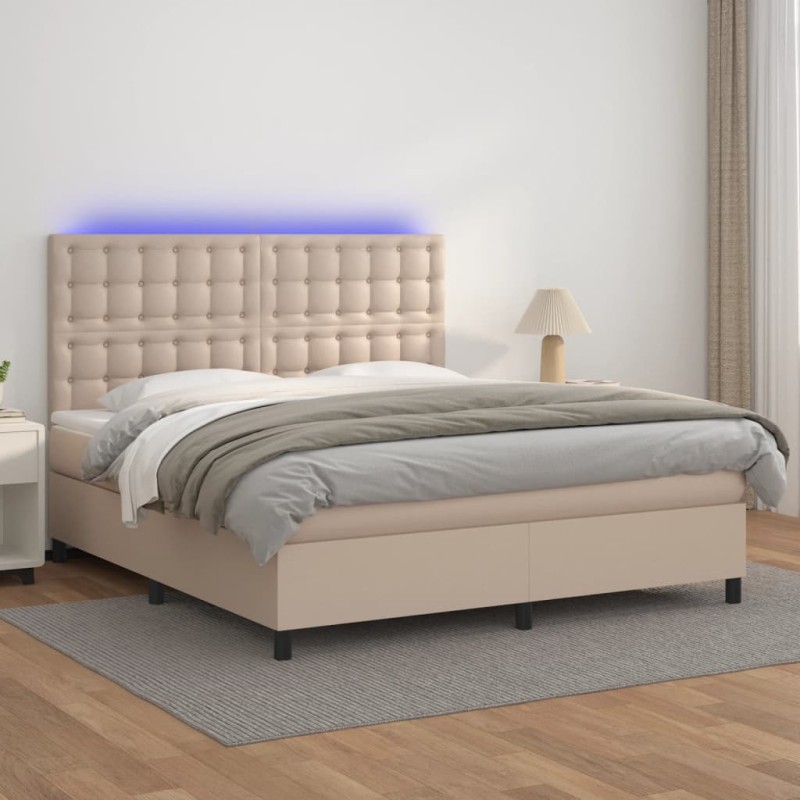 vidaXL Giroletto Molle Materasso e LED Cappuccino 180x200cm Similpelle vidaXL Giroletto Molle Materasso e LED Cappuccino 180x200cm Similpelle