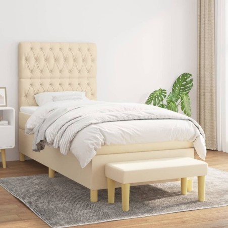 vidaXL Giroletto a Molle con Materasso Crema 90x200 cm inTessuto