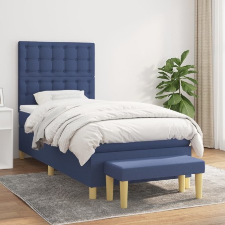 vidaXL Giroletto a Molle con Materasso Blu 90x190 cm in Tessuto