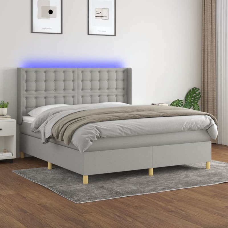 vidaXL Letto a Molle Materasso e LED Grigio Chiaro 160x200 cm Tessuto vidaXL Letto a Molle Materasso e LED Grigio Chiaro 160x200 cm Tessuto