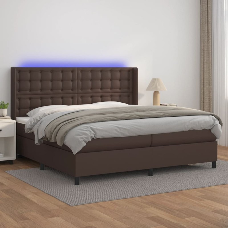 vidaXL Giroletto Molle con Materasso e LED Marrone 200x200 cm vidaXL Giroletto Molle con Materasso e LED Marrone 200x200 cm
