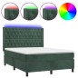 vidaXL Letto a Molle con Materasso e LED Verde Scuro 140x190cm Velluto vidaXL Letto a Molle con Materasso e LED Verde Scuro 140x190cm Velluto