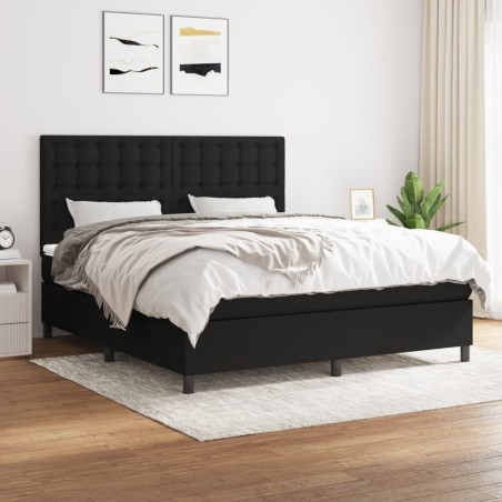vidaXL Giroletto a Molle con Materasso Nero 160x200 cm in Tessuto 