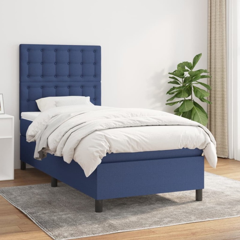 vidaXL Giroletto a Molle con Materasso Blu 90x190 cm in Tessuto