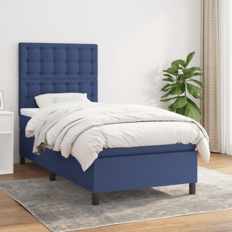 vidaXL Giroletto a Molle con Materasso Blu 90x190 cm in Tessuto