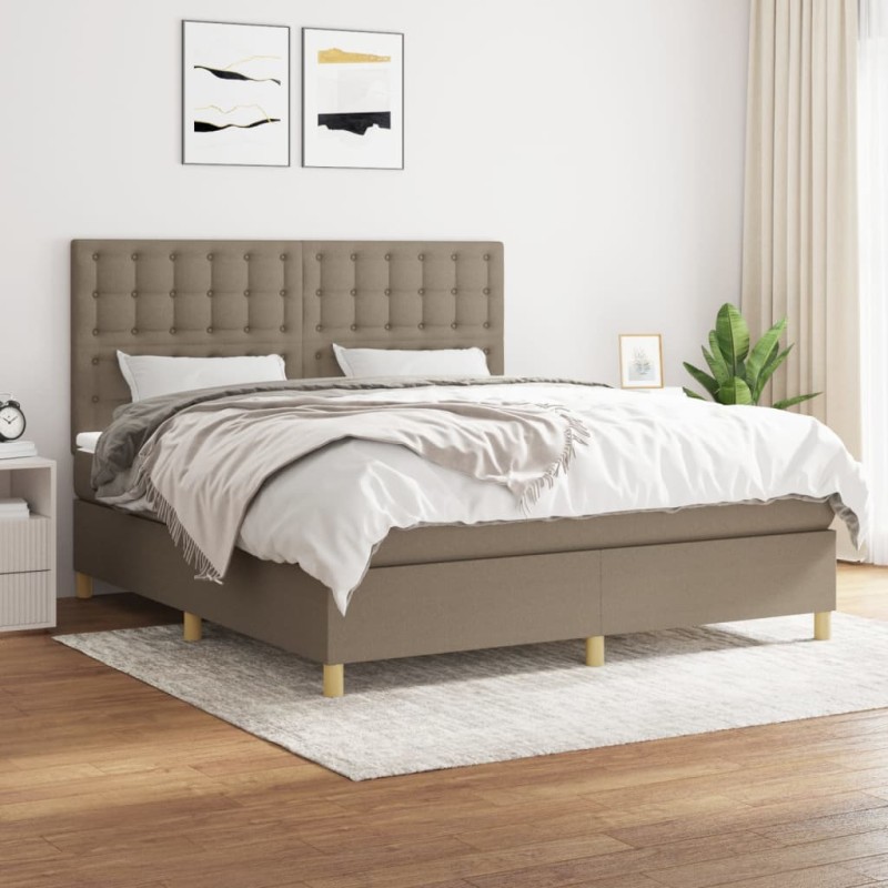vidaXL Giroletto a Molle con Materasso Tortora 160x200 cm in Tessuto
