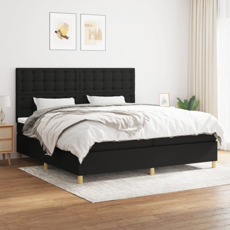 vidaXL Giroletto a Molle con Materasso Nero 200x200 cm in Tessuto